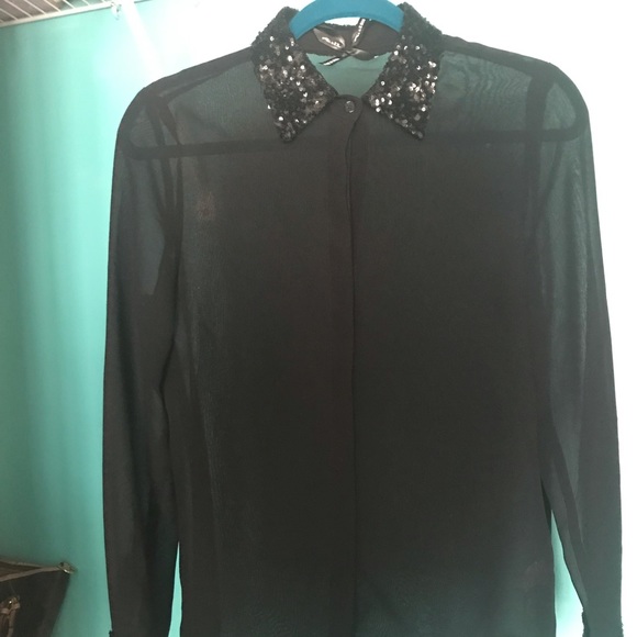 Black Sheer Rhinestone Buttonup! - Picture 6 of 8